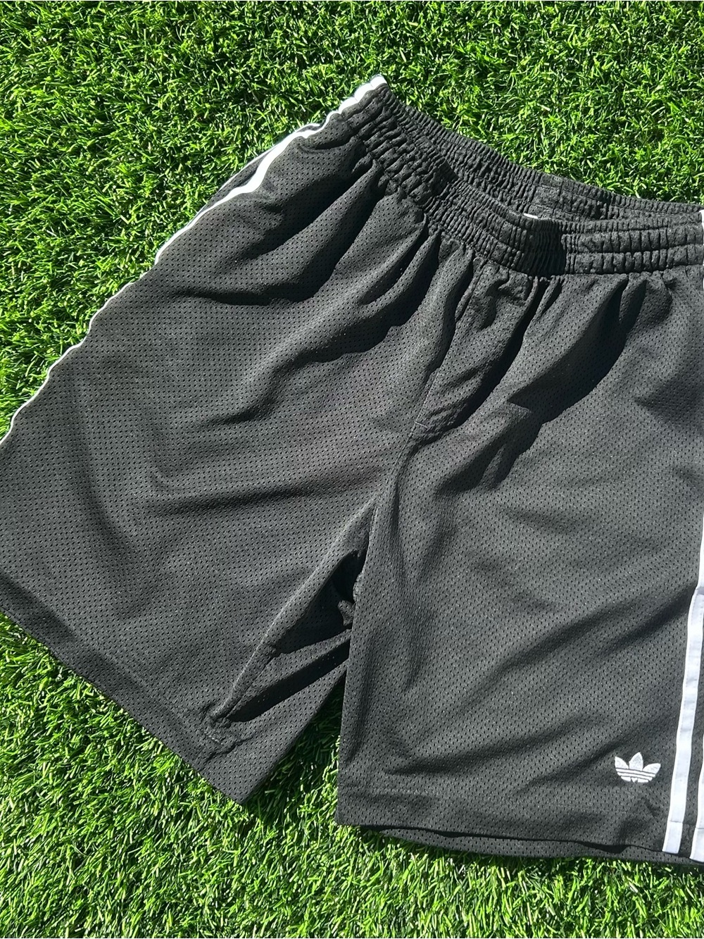 adidas Black Athletic Mesh Shorts with White Side Stripes